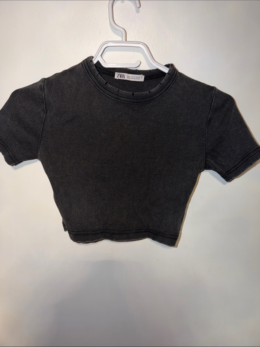 Zara Black Ribbed Short Sleeve Crop Tee